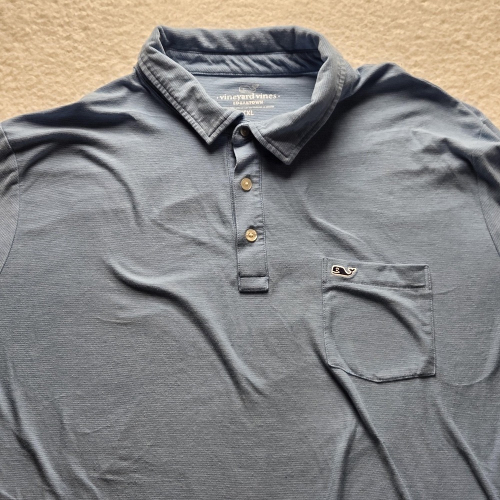 Vineyard Vines Edgartown Polo Shirt Mens 2XL Blue Stripe Stretch Knit Top